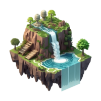 landscape consists of terraced plateaus with multicolored waterfalls and 3D floating islands . png