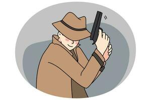 masculino detective con pistola perseguir delincuente vector