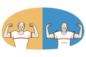 Old man before and after physical activity vector