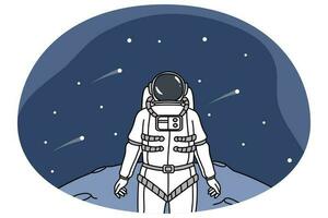 Cosmonaut stand on surface explore universe vector