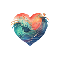 watercolor heart on stormy sea . png