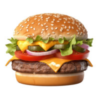burger with meat, tomato, lettuce, cheese, and sauce . png