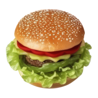 burger with meat, tomato, lettuce, cheese, and sauce . png