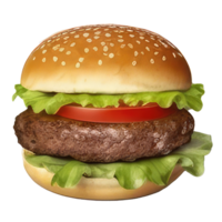 burger med kött, tomat, sallad, ost, och sås . ai genererad png