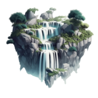 landscape consists of terraced plateaus with multicolored waterfalls and 3D floating islands . png