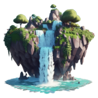 landscape consists of terraced plateaus with multicolored waterfalls and 3D floating islands . png