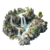 landscape consists of terraced plateaus with multicolored waterfalls and 3D floating islands . png