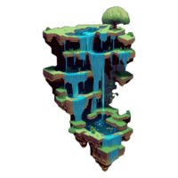 landscape consists of terraced plateaus with multicolored waterfalls and 3D floating islands . png