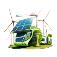 renewable energy with green energy as wind turbines and solar panels . png