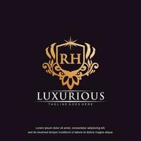 RH initial letter luxury ornament gold monogram logo template vector art.