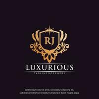 RJ initial letter luxury ornament gold monogram logo template vector art.