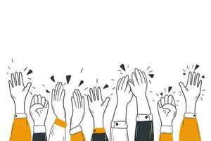 Applause, congratulation, support concept. Arms of diverse people characters applauding congratulating clapping hands together. Audience demonstrate greeting ovation or cheering gesture illustration. vector