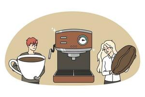 baristas haciendo café en moderno máquina vector