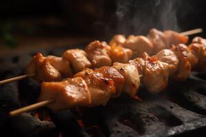 Chicken skewer on the grill. photo