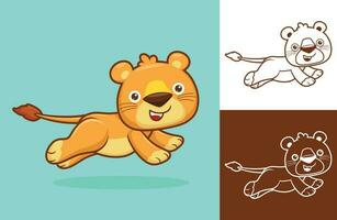 Cute lioness run. Vector cartoon illustration in flat icon style