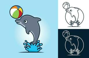 Funny dolphin playing ball. Vector cartoon illustration in flat icon style