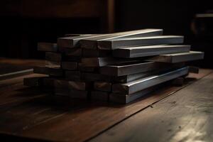 A stack of metal bars sitting on top of a table. photo