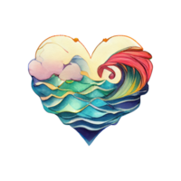 watercolor heart on stormy sea . png