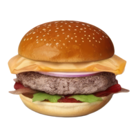 burger with meat, tomato, lettuce, cheese, and sauce . png