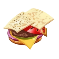 burger with meat, tomato, lettuce, cheese, and sauce . png