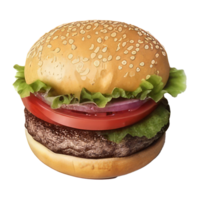 burger with meat, tomato, lettuce, cheese, and sauce . png