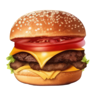 burger with meat, tomato, lettuce, cheese, and sauce . png