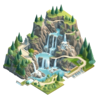 landscape consists of terraced plateaus with multicolored waterfalls and 3D floating islands . png