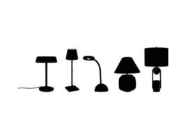 Five Table light silhouette, lamps Flat style vector illustration. Black light, lamp silhouette set, lamps set.