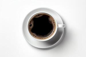 café taza aislado en un blanco antecedentes café taza jarra con caliente negro café aislado diseño elemento parte superior vista. ai generado foto