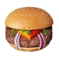 burger with meat, tomato, lettuce, cheese, and sauce . png