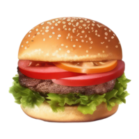 burger med kött, tomat, sallad, ost, och sås . ai genererad png