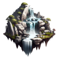 landscape consists of terraced plateaus with multicolored waterfalls and 3D floating islands . png