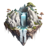 landscape consists of terraced plateaus with multicolored waterfalls and 3D floating islands . png