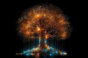 Energetic thinking glowing brain network in the m of a tree the concept of consciousness artificial intelligence. photo