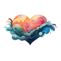 watercolor heart on stormy sea . png