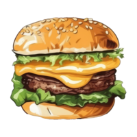 hamburguesa con carne, tomate, lechuga, queso, y salsa . ai generado png