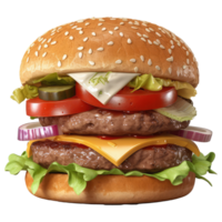 burger with meat, tomato, lettuce, cheese, and sauce . png