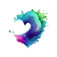 watercolor heart on stormy sea . png