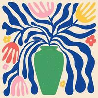 Groovy doodle and abstract organic plant shapes art. Matisse floral poster in trendy retro 60s 70s style. vector