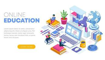 Modern flat design isometric concept of Online Education. Landing page template. Training courses, specialization, tutorials, lectures. Can use for web banner, infographics, and website. vector