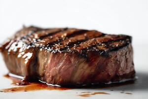 Steak on the grill white background. photo