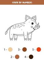 Color cartoon boar by numbers. Worksheet for kids. vector