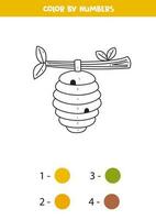 Color cartoon beehive by numbers. Worksheet for kids. vector