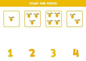 Counting game for kids. Count all bee hives and match with numbers. Worksheet for children. vector