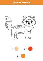 Color cartoon fox by numbers. Worksheet for kids. vector