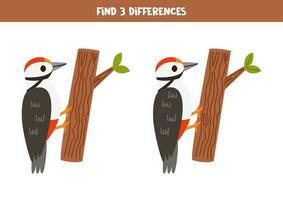 encontrar 3 diferencias Entre dos linda dibujos animados pájaros carpinteros vector