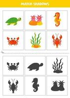 encontrar oscuridad de linda mar animales tarjetas para niños. vector