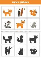 Find shadows of cute woodland animals. Cards for kids. vector