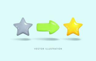 3D poor quality star turning to be quality star, quality development, improving quality of product and service, increasing custormer satisfaction concept, Vector illustration.