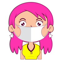 menina usa máscara médica desenho animado fofo png